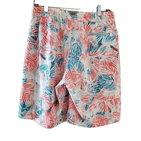 Men's COLUMBIA PFG Lined 9" Water Shorts Trunks Fishing Orange Palm‎ Leaves SZ M - Picture 4 of 13